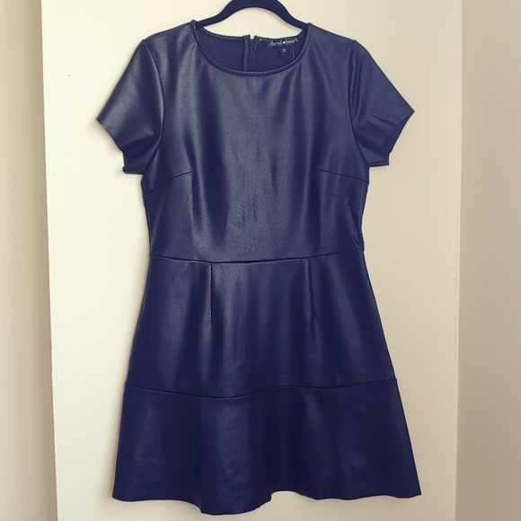 Derek Heart Black Short Sleeve Faux Leather Skater Dress Large - Picture 2 of 4